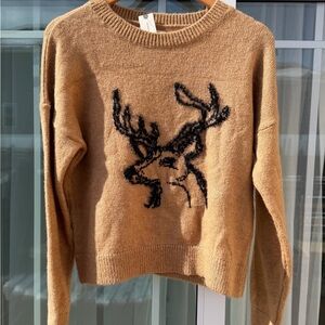 Anthropologie Oh Deer Sweater  Reindeer Antlers Woodland Brown NWT Small
